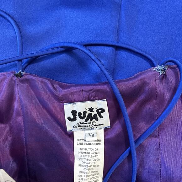 Jump Apparel VTG Y2K Blue Midi Dress Size 7/8 Butterfly Beaded Strappy Princess - Picture 5 of 8